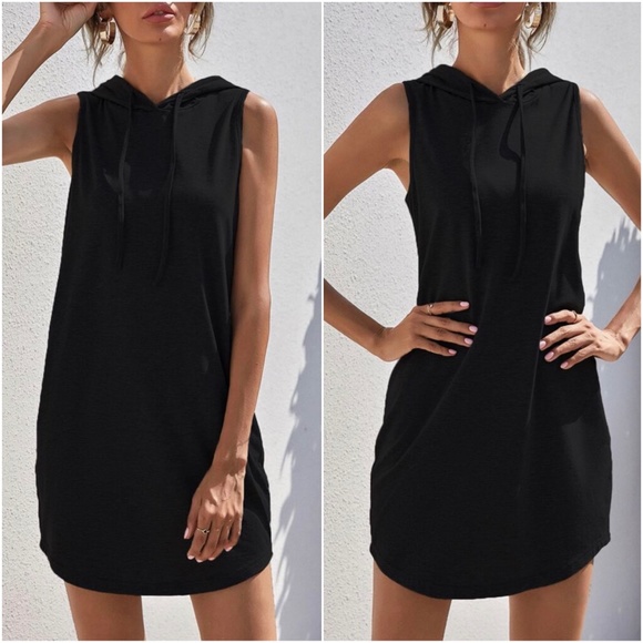 Cozy Grey Minimalist Sleeveless Hoodie Casual Dress - Picture 3 of 4